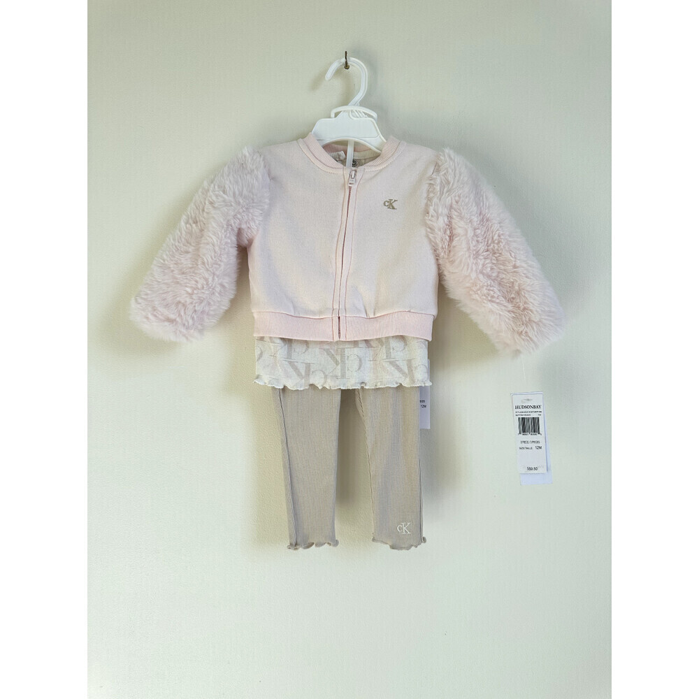Calvin Klein Baby Girl's 3-Piece Jacket, Top and Leggings Set size 12 $59